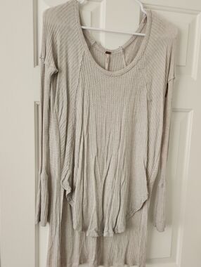 Free People Light Beige Ribbed Long Sleeve Top